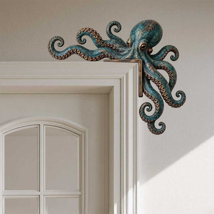 1 Pair Wooden Door Frame Decoration, Cute Octopus Sea Monster Statue, Home Wall Decor