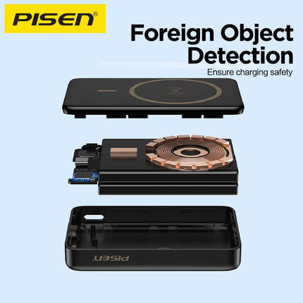 PISEN 10000mAh 30W Magnetic Wireless Power Bank, PD QC3.0 Fast Charging with Foldable Stand