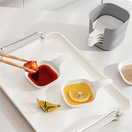 6Pcs Dipping Sauce Plate & Holder Set - Plastic Dishes with Storage Box
