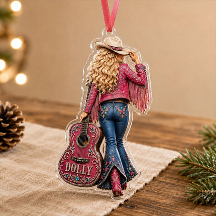 Pink Fringe Guitar Acrylic Hanging Ornament, Country‑Music Themed Christmas Tree Decoration Gift