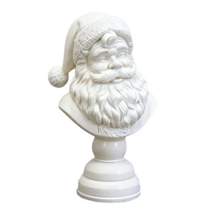 Christmas Tabletop Santa Bust Decoration - 15cm White Resin Santa Claus Head Statue