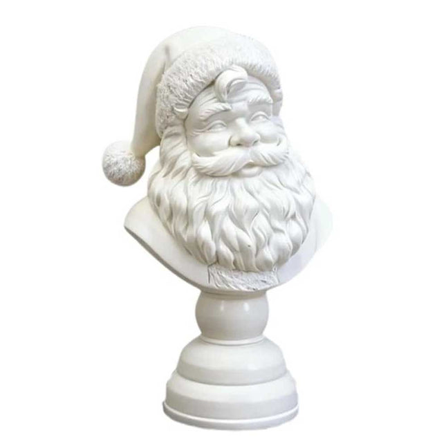Christmas Tabletop Santa Bust Decoration - 15cm White Resin Santa Claus Head Statue