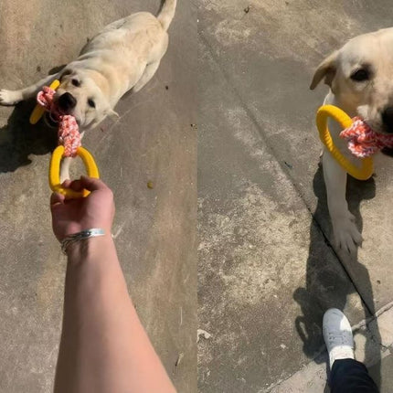 Durable Cotton Rope Dog Tug Toy with Rubber Ring, for Large Dogs
