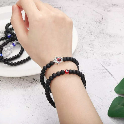 2Pcs Hamsa Evil Eye Bracelet Turquoise Beaded Sets Women Men Lucky Jewelry Gifts