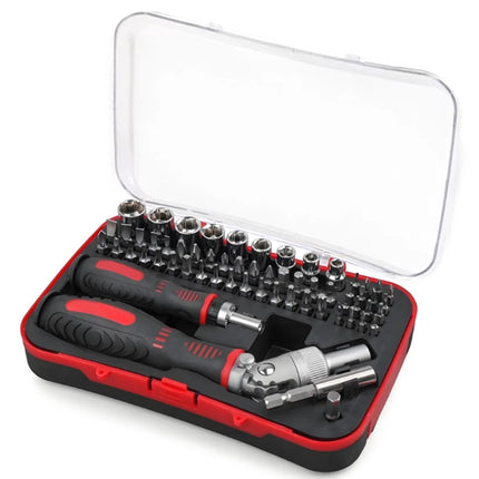 61-Piece Screwdriver Bit & Socket Set: 1/4-Inch Hex & Torx Bits, Plus Right-Angle Ratchet