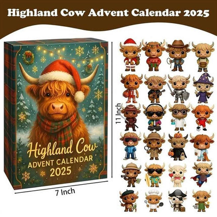 2025 2D Highland Cow Advent Calendar – 24-Day Surprise Box, Christmas Decoration