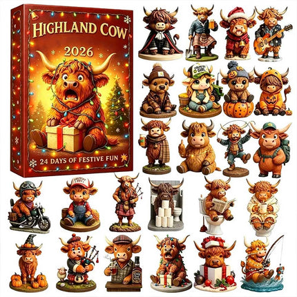 Highland Cow Christmas Advent Calendar 2026 24 Day Countdown Acrylic 2D Figure Gift