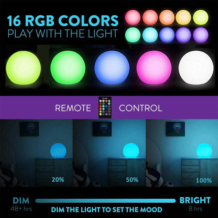 16 Color RGB LED Globe Orb Light 15CM - Remote Control Kids Night Light & Mood Lamp