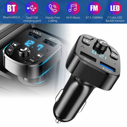 Bluetooth 3.1A Car Wireless FM U-DISK Transmitter Adapter  2USB PD Charger