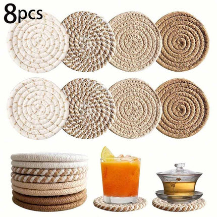 8Pcs Non-Woven Drink Coaster Set, Non-Slip Heat Resistant Cup Mats with Decorative Iron Frame
