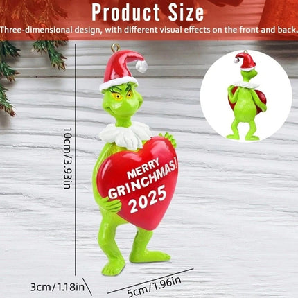 2pcs 2025 Christmas Ornaments: 3D Grinch Xmas Tree Hanging Pendant Figurines for Home Decoration