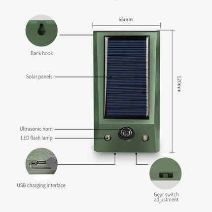 Ultrasonic Solar Cat Dog Repellent Fox Pest Scarer Deterrent Repeller GardenIP66