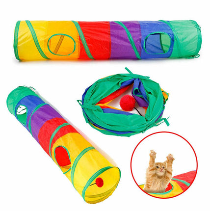 Kitten Playing Toy Pet Rabbit Play Fun Rainbow Peepholes Cat 2 Holes Dog Tunnel