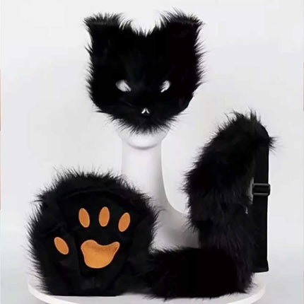Furry Cat Fox Mask Christmas Party Cat Fox Cosplay Costume Mask Tail Paws Set