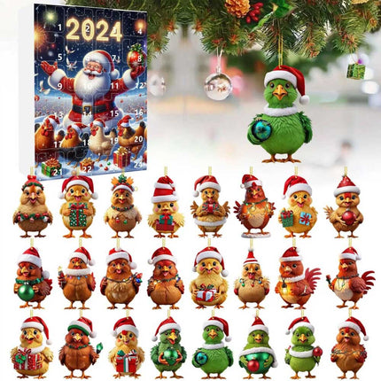 2D Christmas Boxed Chicken Home Ornaments 2024 Christmas Holiday Advent Calendar