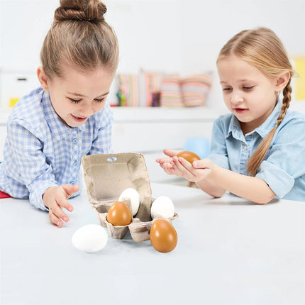 6 Wooden Fake Eggs in Carton, Pretend Play Educational Food Toy