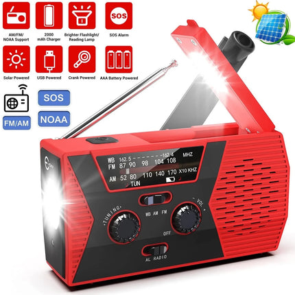 Portable Solar Hand Crank Emergency Radio, Waterproof Flashlight with Reading Light for Outdoor Camping Survival