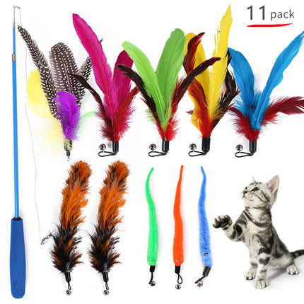 11PCS Replacement Cat Feather Toy Set Teaser Wand Toy for Kitten Cat Having Fun