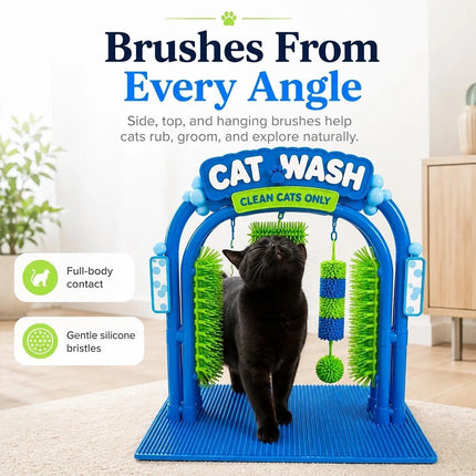 Cat Wash Grooming Station, Car‑Wash‑Style Cat Self‑Grooming Scratcher with Soft Massage Bristles for Indoor Cats
