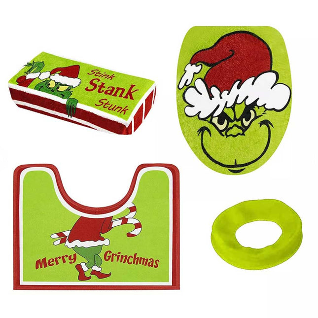 NEW Christmas Grinchs Bathroom Decor Set Toilet Seat Cover Xmas Home Decoration