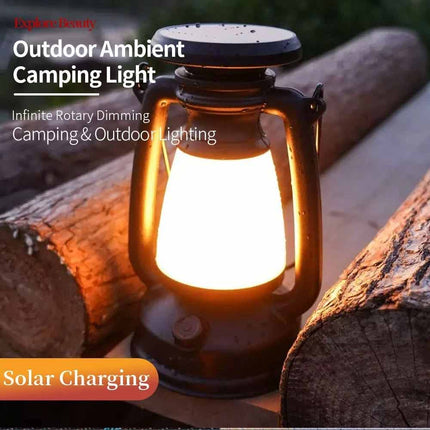 Solar & USB Rechargeable LED Camping Lantern, Outdoor Portable Light for Tent Hiking Camping