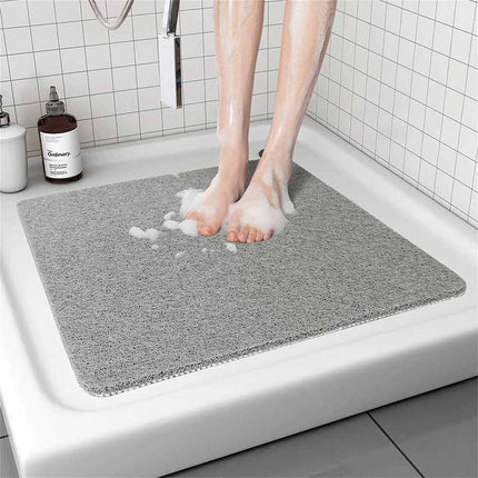 Grey Rectangular Loofah Shower Mat, 60×40cm Non Slip Quick Dry Bath Mat, Super Absorbent Anti-Mould Bathroom Floor Mat for Shower Stall
