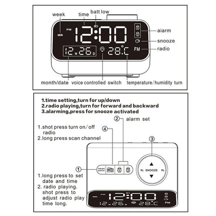 LED Digital Alarm Clock Time Calendar Temperature FM Radio Snooze Desk Clocks