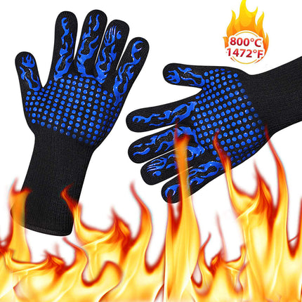 2x1472°F Heat Proof Resistant Oven BBQ Gloves 35cm Kitchen Cooking Silicone Mitt