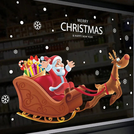 Christmas Santa Claus Sleigh Window Sticker - Vinyl Decal for Home Glass Door Decor
