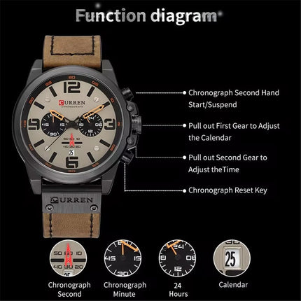 Men's Business Casual Quartz Wrist Watch, Leather Strap Analog Male Dress Watch