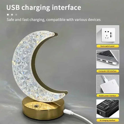 Moon LED Night Light, USB Rechargeable Crystal Table Lamp with Touch Control & Dimmable Brightness