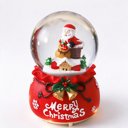 Christmas Santa Musical Snow Globe with Colour Changing LED Lights, Red Base, 12cm Indoor Festive Decor