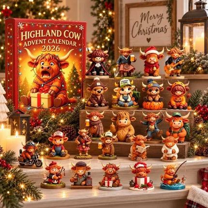Highland Cow 3D Silicone Figurines Advent Calendar 2026, 24 Days Christmas Countdown Gift for Cow Lovers