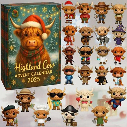 2025 2D Highland Cow Advent Calendar – 24-Day Surprise Box, Christmas Decoration