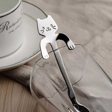 4x Teaspoons Tableware Cat Spoon Tea Cute Cartoon Stainless Steel Ice Cream Coffee