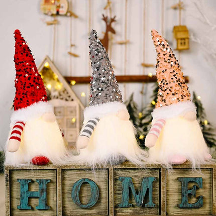 3 Pack Christmas Gnome Santa Light with Sparkly Hat, Xmas Party Home Tabletop Decoration