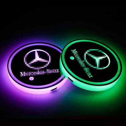 2Pcs RGB LED Car Cup Holder Light Mats Universal Interior Drink Coaster Lights