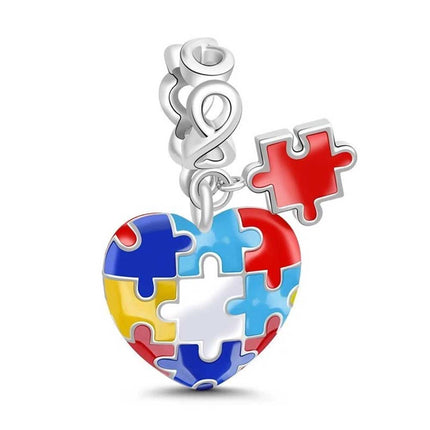Autism Awareness Heart Puzzle Charm For European Bracelets S925 Sterling Silver