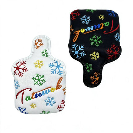 Snowflake Embroidered PU Leather Golf Mallet Putter Headcover, Golf Club Protector