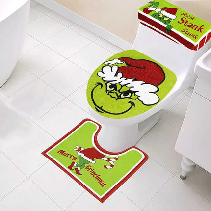 NEW Christmas Grinchs Bathroom Decor Set Toilet Seat Cover Xmas Home Decoration