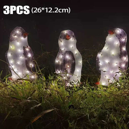 3X 26CM Christmas Penguin Light-Up Acrylic Figurine Garden LED Lamp Outdoor Decor