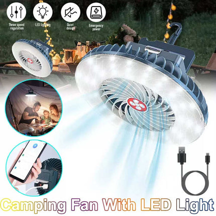Portable Solar 1200mAh Outdoor Camping Fan LED Light Tent Lantern USB Rechargeable W/ Hook