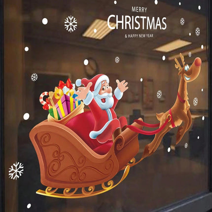 Christmas Santa Claus Sleigh Window Sticker - Vinyl Decal for Home Glass Door Decor