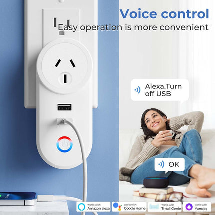 WiFi Smart Socket, Dual Plug Home Outlet Adaptor, Works with Alexa & Google Home