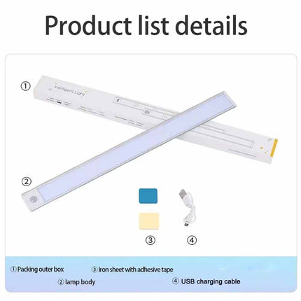 Magnetic PIR Motion Sensor LED Under Cabinet Light, USB Rechargeable Wireless Closet Lamp, Available in Black/White 30/40/50cm