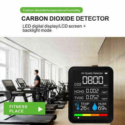 5 in 1 Air Quality Monitor CO2 TVOC HCHO Detector Temp Humidity USB Rechargeable