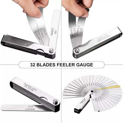 Feeler Gauge 32 Blade Dual Marked Metric Imperial Feeler Gage Brass Blade