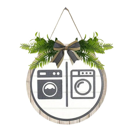 Wooden Laundry Room Hanging Wall Sign Washing Machine Plaque Decor for Bathroom Home