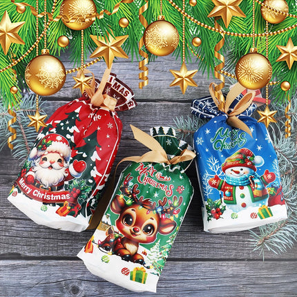 50PCS Christmas Wrapping Bags - 3 Cute Patterns Festive Gift Bags for Christmas Day, 15X23CM Portable Gift Bags Perfect for Holiday Presents