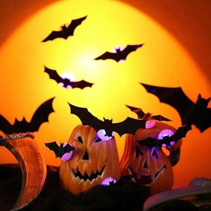 12/24PCS Halloween 3D Bat LED Night Light Wall Stickers – Glow in Dark Party Decor